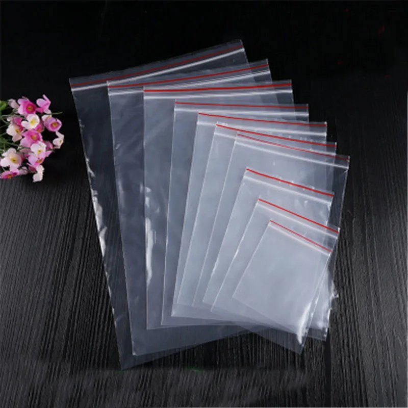 100 Buah Kantong Plastik Kunci Ritsleting Sachet Penyegelan Diri Transparan 4*6/6*8/8*12/12*17Cm Tas Ziplock Bening untuk Kemasan Perhiasan