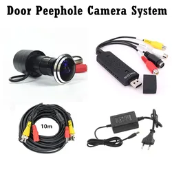 Wide Angle Door Eye Camera Kit 700TVL Bullet Mini CCTV Camera with USB Audio Capture Card 10M Cable Door Peephole Camera System