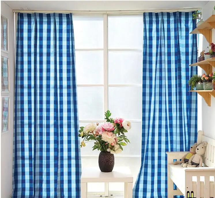 Classical style black and white grid cloth curtains semi shade plaid cloth curtains for bedroom and living room cotton fabric