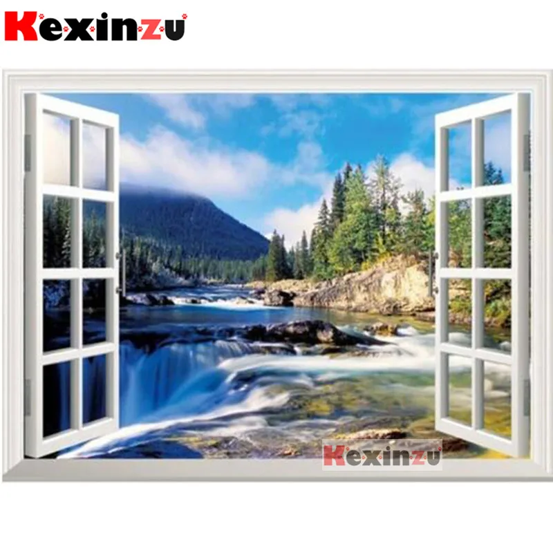 Full DIY Square Round Diamond Painting Cross Stitch Kit-Scenery outside the window-3d Embroidery Mosaic Resin Home Decor K454