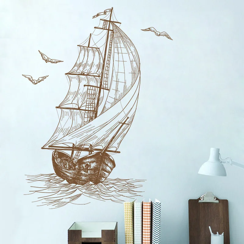 Retro Style Sailing Wall Sticker Bedroom Backdrop Decor Decals For Home Decoration Living Room Wallpaper Self-adhesive Poster