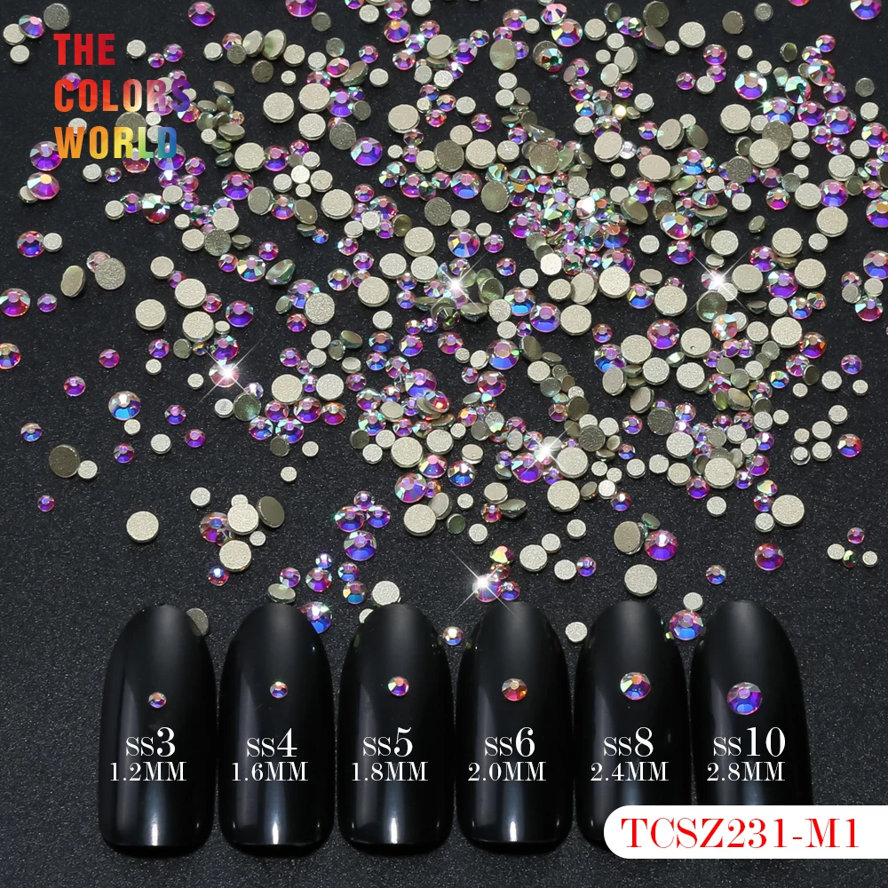 

TCST-005 1440pcs Mix Size Crystal AB Glitter 3D Nail Rhinestone Non Hot Fix Flatback Glass Stone DIY Silver Nail Art Decorations