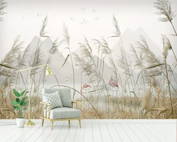 Custom Wallpaper Photo reed marsh flamingo mountain landscape background wall self-adhesive relief material Mural 3D Wallpaper