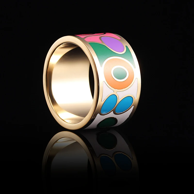 R&X New fashion jewelry enamel jewelry Colored enamel ring America and Europe pop stainless steel ring