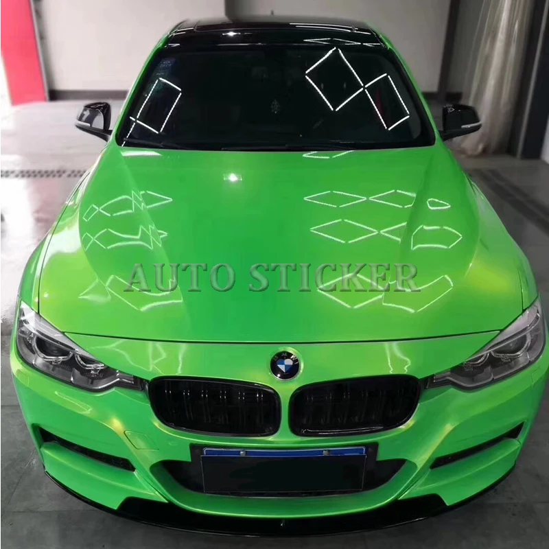 1.52x20M Glossy Magic coral apple green shift with gold flow Vinyl For Car Wrap with air bubble Free Vehicle Covering Film