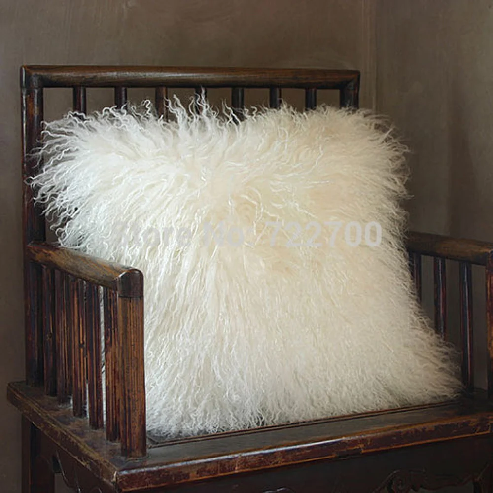 Two Sides White Curly Mongolian Fur Cushion Covers Sofa Tibetan Lamb Pillow Cover Sofa Decorative Pillows 50x50cm 1Pc