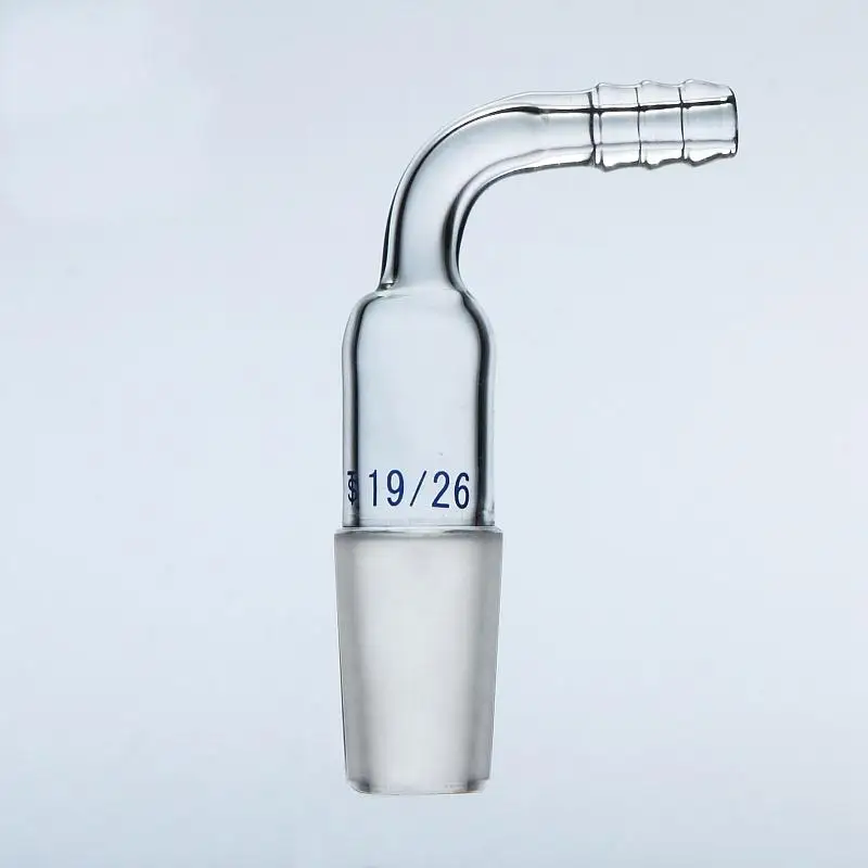 Laboratory Glassware 90 Degree Bend Vacuum Inert gas adapter with 19/26 joint 8mm hose connection