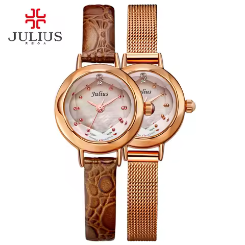 JULIUS Women's Stainless Steel Back Quartz Quality Watches Leather &amp; Mesh Strap Japan Movt Korean Stylish Designer Whatch JA-482