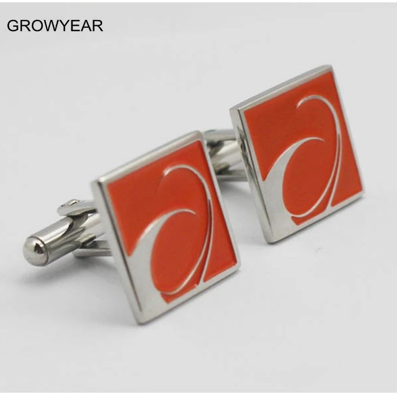 Fashion metal 316L stainless steel silver color square cuff links with red enamel for men jewelry Free shipping