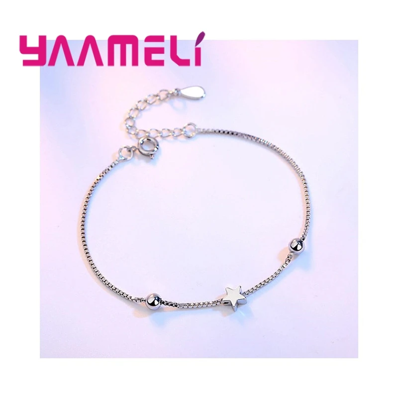 New Collections Exquisite Real 925 Sterling Silver Stars And Cube Two Options Box Chains Bracelets For Women Girls