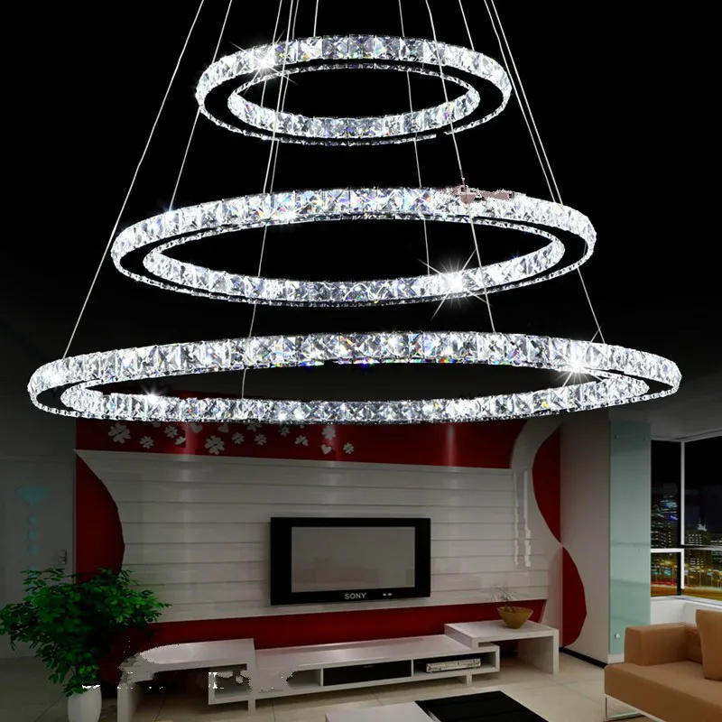 

Hot Selling 3 Diamond Ring Crystal Light Fixture, LED Pendant Light suspension Lumiere Modern LED Lighting Circles Lamp MD8825