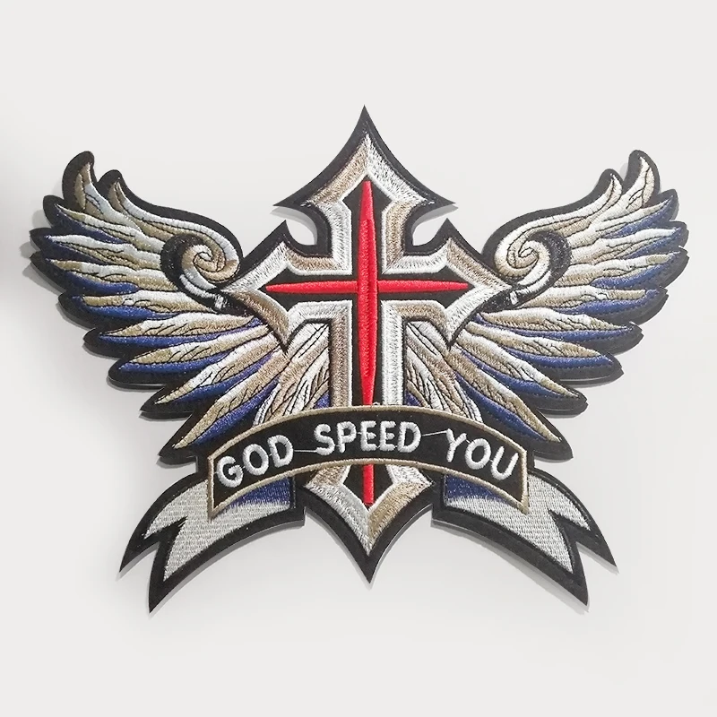 PGY Punk Angel Wings Biker Rock Patches Iron On Clothes Garment Appliques for T-shirt Coat Diy Embroidered Badge Accessories