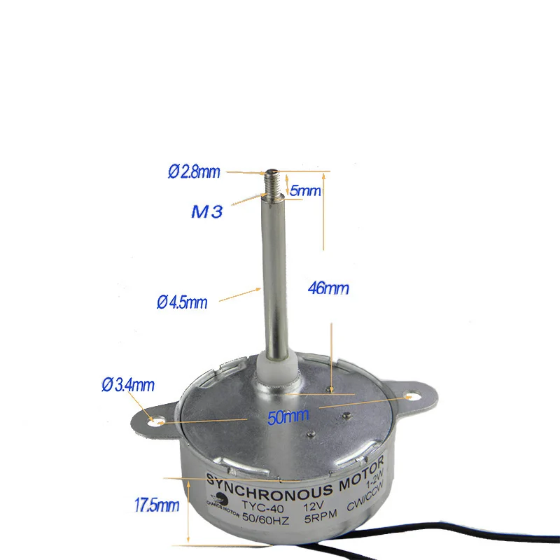 CHANCS TYC-40 DC Synchronous Electric Motor 12V 5RPM Small Gear Motor Shaft 4.6cm