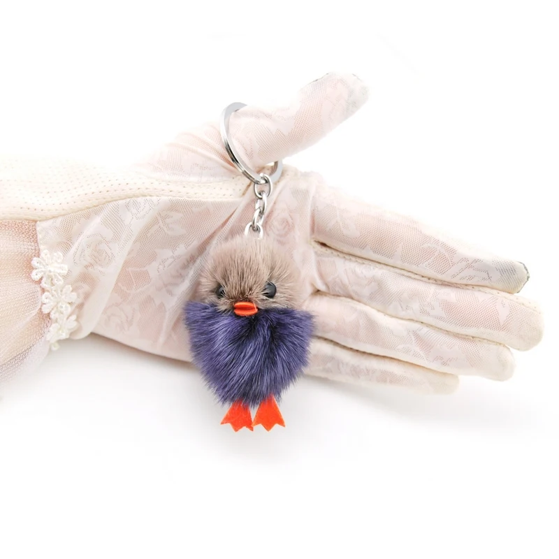 Cute Girl Fluffy Pom Pom Duck Keychain Women Mink Fur Pompom Chick Key Chain On Bag Car Trinket Female Wedding Party Toys Gift