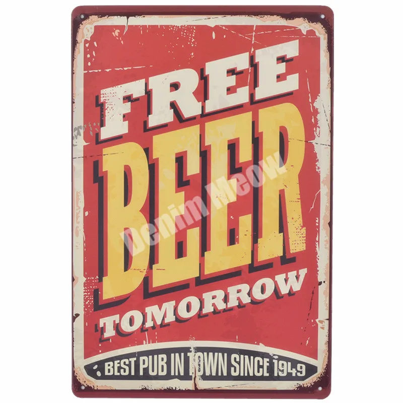 FREE BEER-Vintage Metal Tin Signs, Home Bar, Pub Decorative Plates, WINE Wall Stickers, Shop Billboard Iron Art Poster, N226