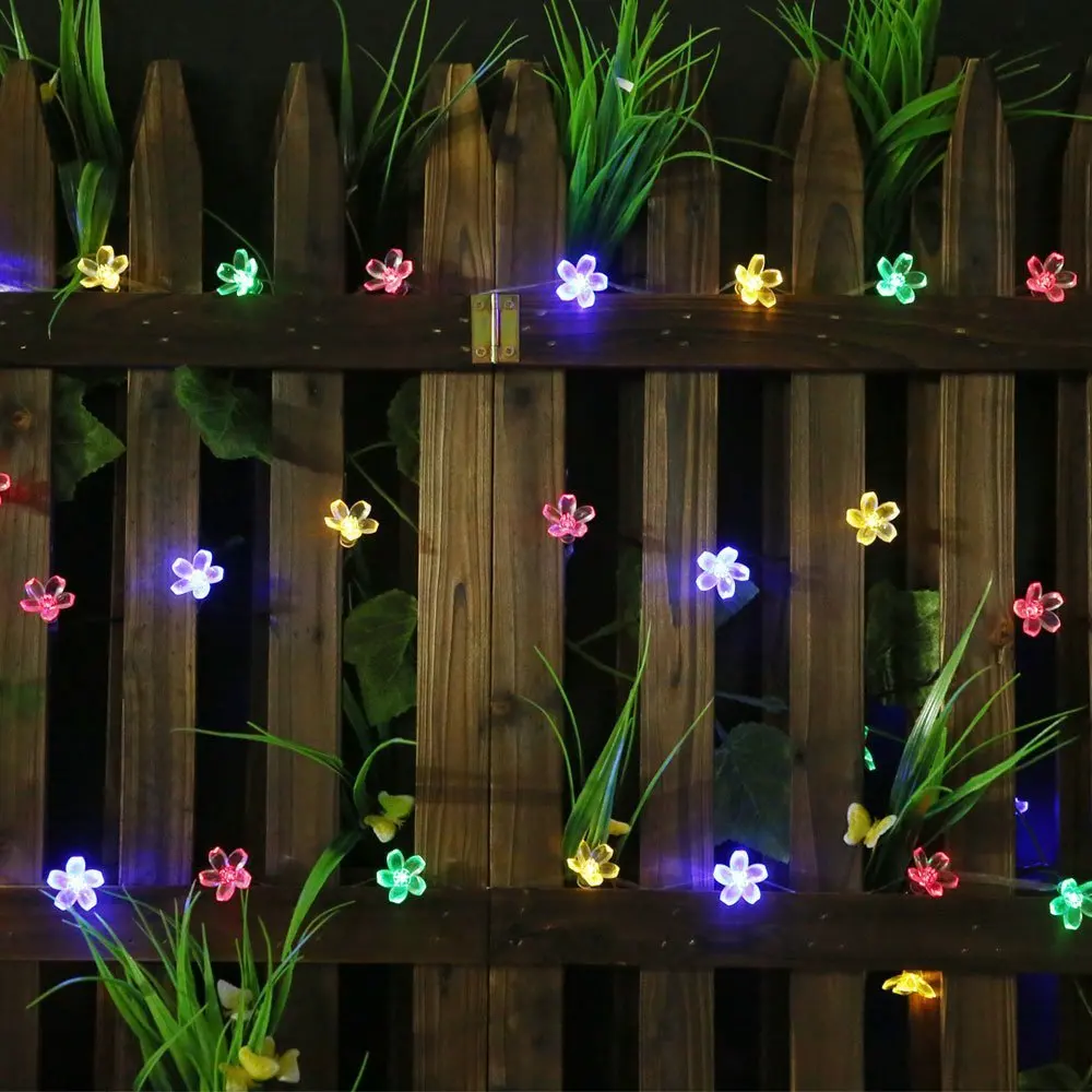 5m/12m/22m LED Peach Flower String Lamp Solar Luz Outdoor Lighting for Christmas Party Garden Fence Lawn Decoration