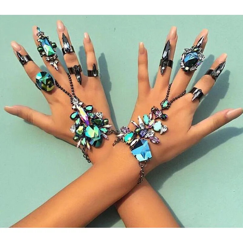 Fashion Women Finger Bracelet Pulseras Bohemian Gypsy Beach Charm Handle Gem Maxi Exquisite Crystal Hand Chain Bracelet