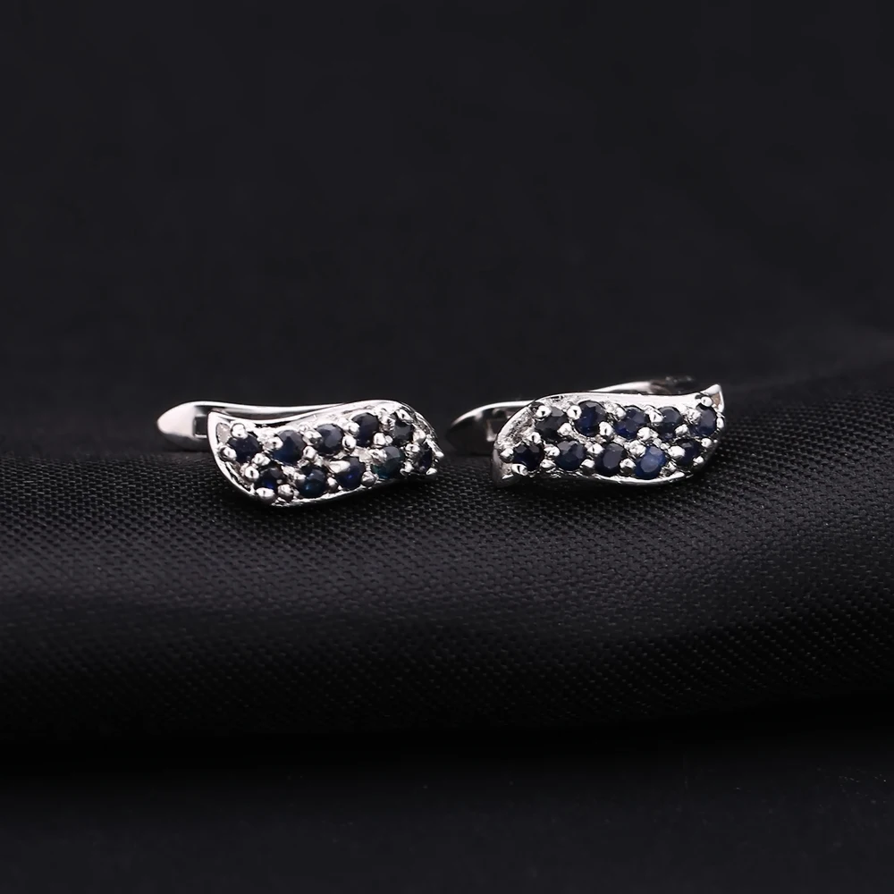 GEM\'S BALLET Natural Blue Sapphire S-shape Gemstone Earrings 925 Sterling Silver Vintage Stud Earrings For Women Fine Jewelry