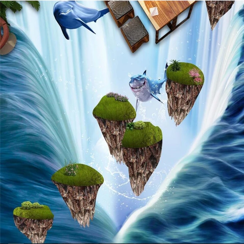 wellyu Customized large-scale mural pvc high-definition waterfall 3D floor waterproof thickened wear-resistant floor
