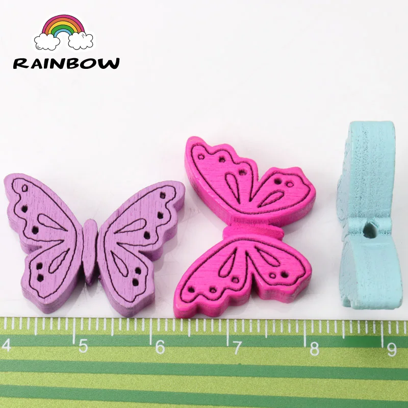 Mixed Colours Butterfly Pattern Wooden Material Spacer Beads For Jewelry Making DIY 24x18mm 50pcs