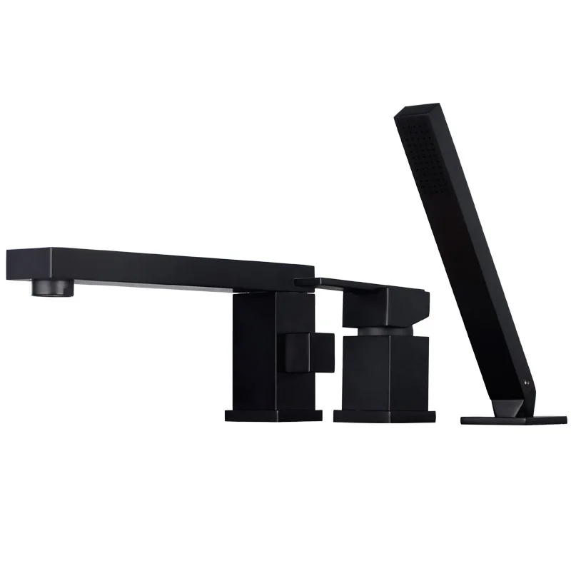 Matte Black brass square bathroom Bathtub faucet set 1 handle 3 holes mixer faucet High grade design Rotatable shower Tap