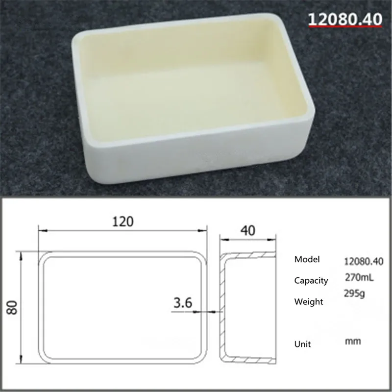 

99.5% Square corundum crucible / 270ml 12080.40 / Temperature 1600 degrees / Sintered ceramic crucible