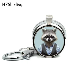 2017 New Arrival Common Raccoon Keychains Raccoon Jewelry Cute Animal Glass Dome Key ring Wholesale