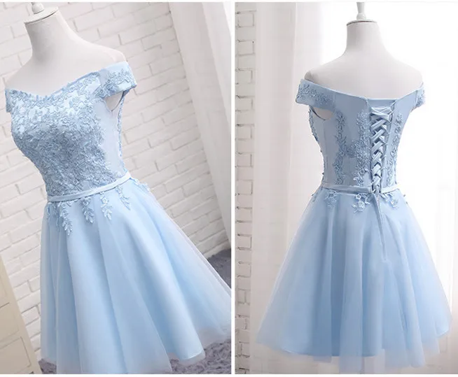 WYHS-70#Blue Short Boat Neck Lace up Bridesmaid Dresses 2024 summer new wedding party prom dress girls cheap Custom wholesale