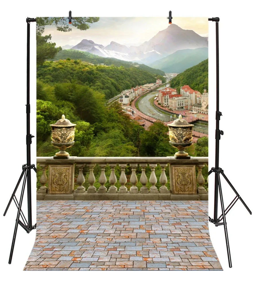 Laeacco-خلفيات تصوير مخصصة ، أشجار جبلية ، مباني المدينة ، ذات مناظر طبيعية ، لاستوديوهات الصور
