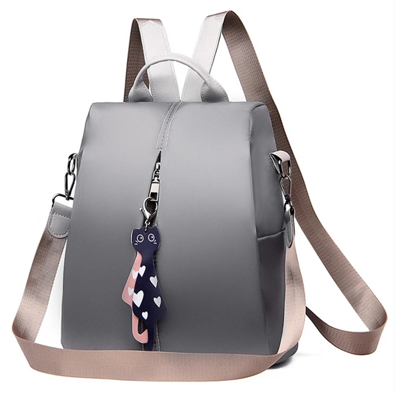 Yogodlns Frauen Rucksack Neue Mode Oxford Tasche Einfarbig Reise Rucksack Damen Kleinen Rucksack Mit Katze Anhänger – Detail 14