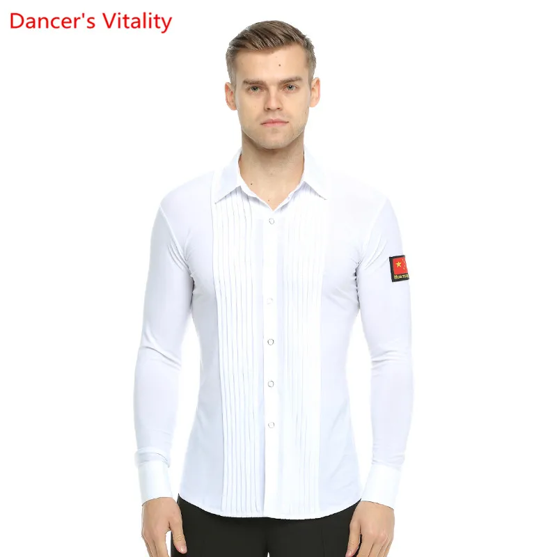 Long Sleeves Stripe Shirt Men Ballroom Dance Tops Swallow Collar Man Ballroom Waltze GB Latin Dance Practice/Performance Clothes