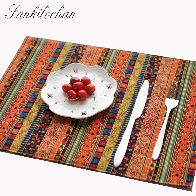 4pcs Upscale Pastoral cloth placemat table mat Western pad Placemats double thick mat slip-resistant pad Tea cloth AU376