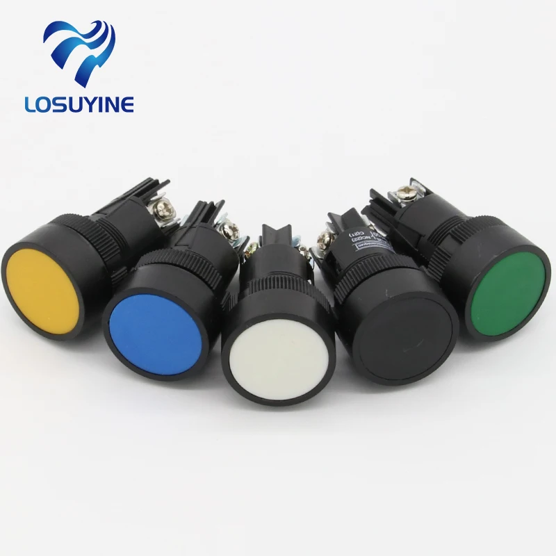 6pcs 22mm momentary Push button switch red green blue yellow black white normal open + normal close