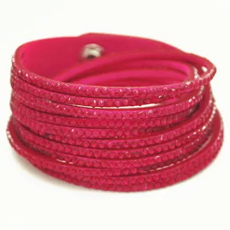 Fashion Handmade Wide Pink Leather Women Men Cuff Bracelet Size Adjustable