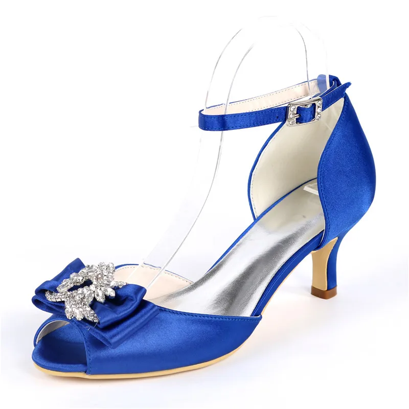 Kitten Heels Satin Wedding Shoes for Bride Peep Toe Ankle Buckle Strap Crystals Evening Formal Party Women Dress Pumps image 6
