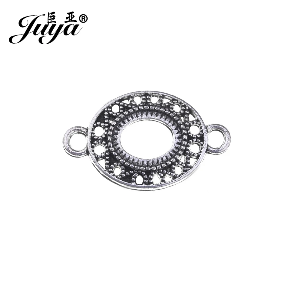 

JUYA High Quality Cabochons Base Trays 10x8mm 20pcs Vintage Ancient Filigree Cameo Blank Bezel Cabochon Connectors AD0208