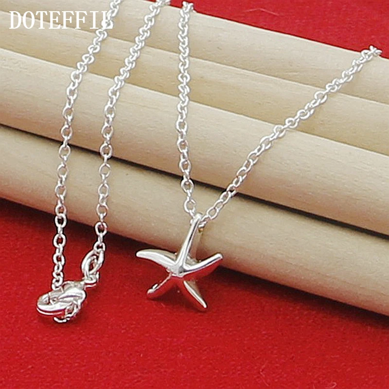 DOTEFFIL 925 Sterling Silver Starfish Pendant Necklace 18 Inch Chain For Women Wedding Engagement Fashion Charm Jewelry