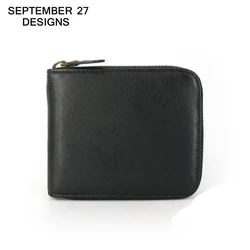 Zipper Wallets Men Genuine Leather Male Casual Short Purses High Quality Handmade Luxury Credit Card Pouch Cowhide Money Bag