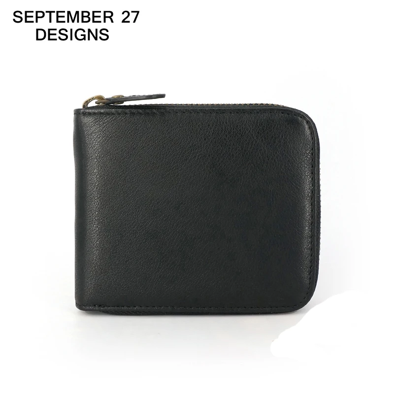 Zipper Wallets Men Genuine Leather Male Casual Short Purses High Quality Handmade Luxury Credit Card Pouch Cowhide Money Bag