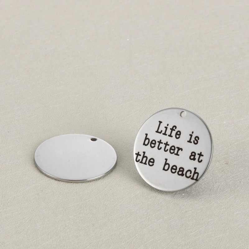 BULK 30 High Polished Stainless Steel Life Is Better At The Beach Charms Pendans 25mm