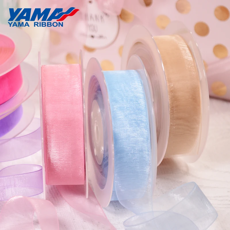 YAMA Sheer Organza Silk Ribbon 200yards/roll 22 25 32 38 mm Black White Red Blue Purple Solid Color for Wedding Gift Packing