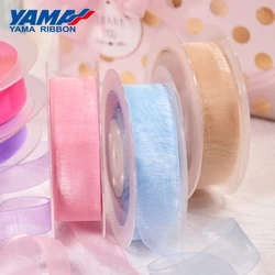 YAMA Sheer Organza Silk Ribbon 200yards/roll 22 25 32 38 mm Black White Red Blue Purple Solid Color for Wedding Gift Packing