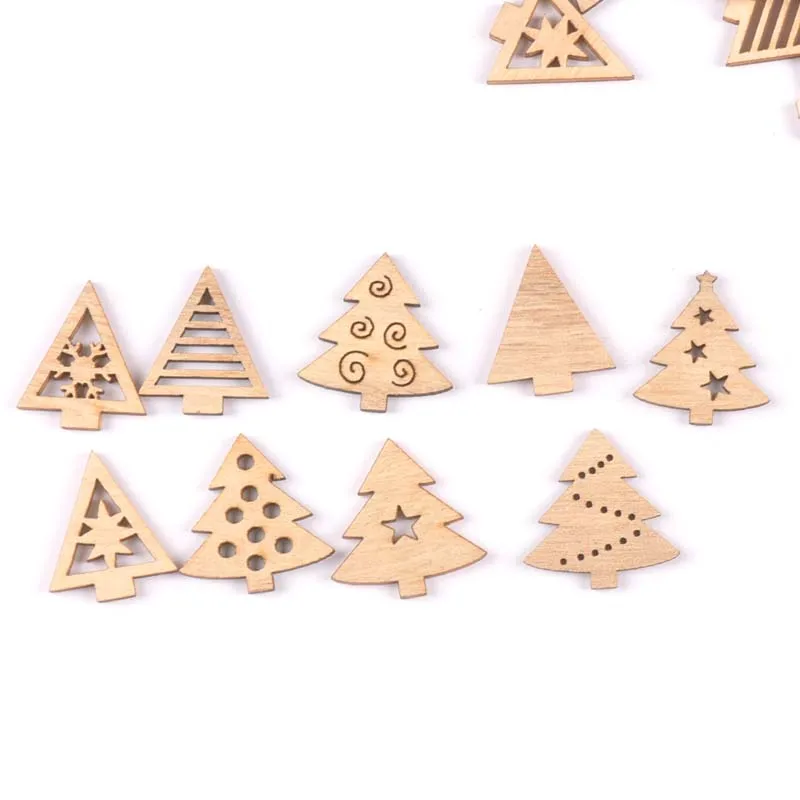 50pcs 22-30mm Natural Wood Crafts christmas trees DIY Scrapbooking For Wooden Ornament Home Decoration Sewing Accessories m2502