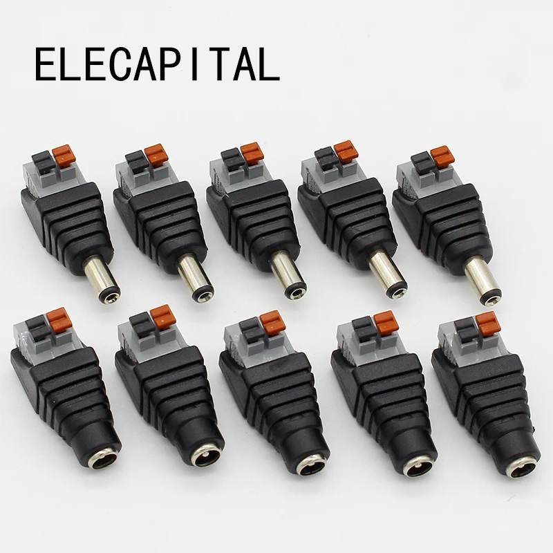 5pcs DC Male +5 pcs DC Female connector 2.1*5.5mm DC Power Jack Adapter Plug Connector for 3528/5050/5730 single color led strip