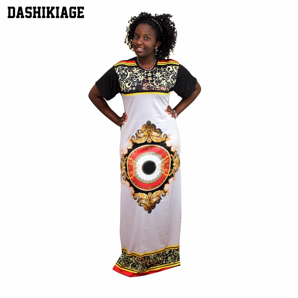 

Dashikiage Women African Print O-Neck Slim Fit Bodycon Party Long Dress