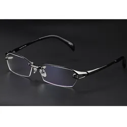 100% Pure Titanium Gunmetal Eyeglass Frames Half Rimless Glasses Eyewear Rx able