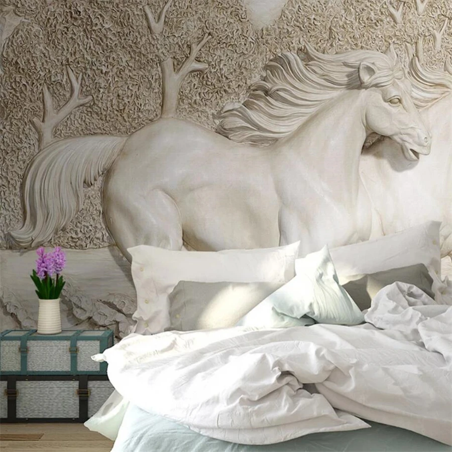 Custom wallpaper 3D papel de parede photo mural embossed white horse TV background wall living room bedroom decoration wallpaper