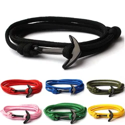 Men Bracelet Black Alloy Anchor Bracelet Multilayer Rope Chain Paracord Bracelet For Women Men Navy Style Gift