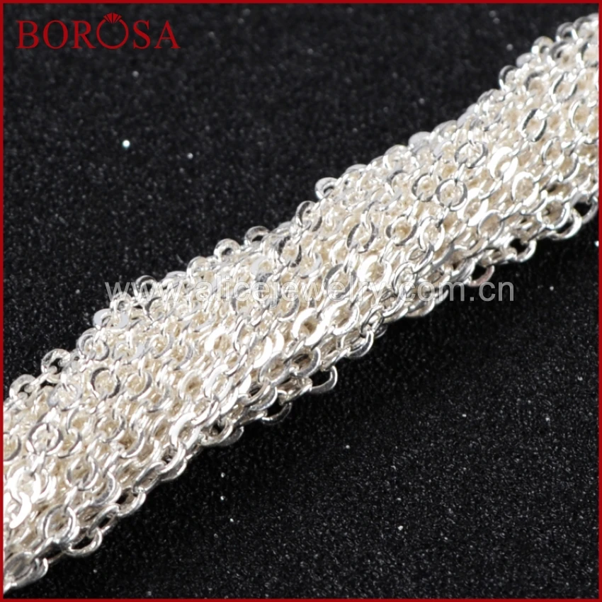 

BOROSA 16" 18" 30" Silver Color Chains For Pendant Beads Finished Jewelry Chain Necklace Finding Golden Flat Cable Chain PJ003