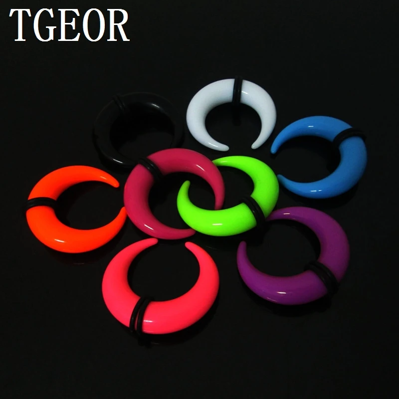 Fashion 1 pair mixed 3 gauges big size horseshoe ear expander acrylic piercing mixed solid color ear taper free shipping